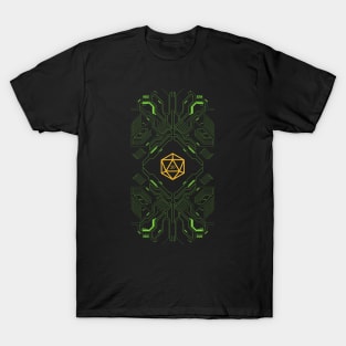 Futuristic Green Neon Lines Yellow Polyhedral D20 Dice Set T-Shirt